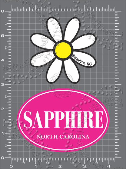 Sapphire, NC - White Daisy and Pink Oval Decal