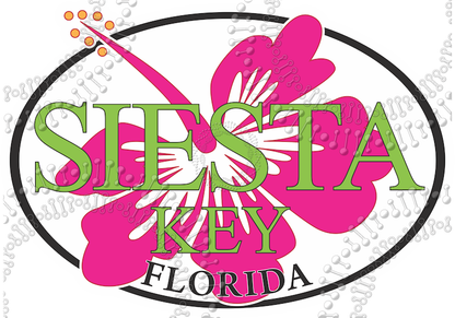 Siesta Key, FL - Siest Key with Pink Hibiscus Decal