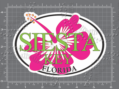 Siesta Key, FL - Siest Key with Pink Hibiscus Decal