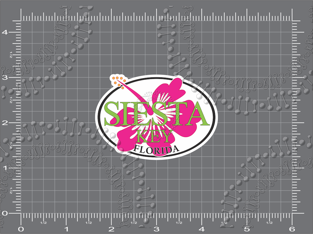 Siesta Key, FL - Siest Key with Pink Hibiscus Decal