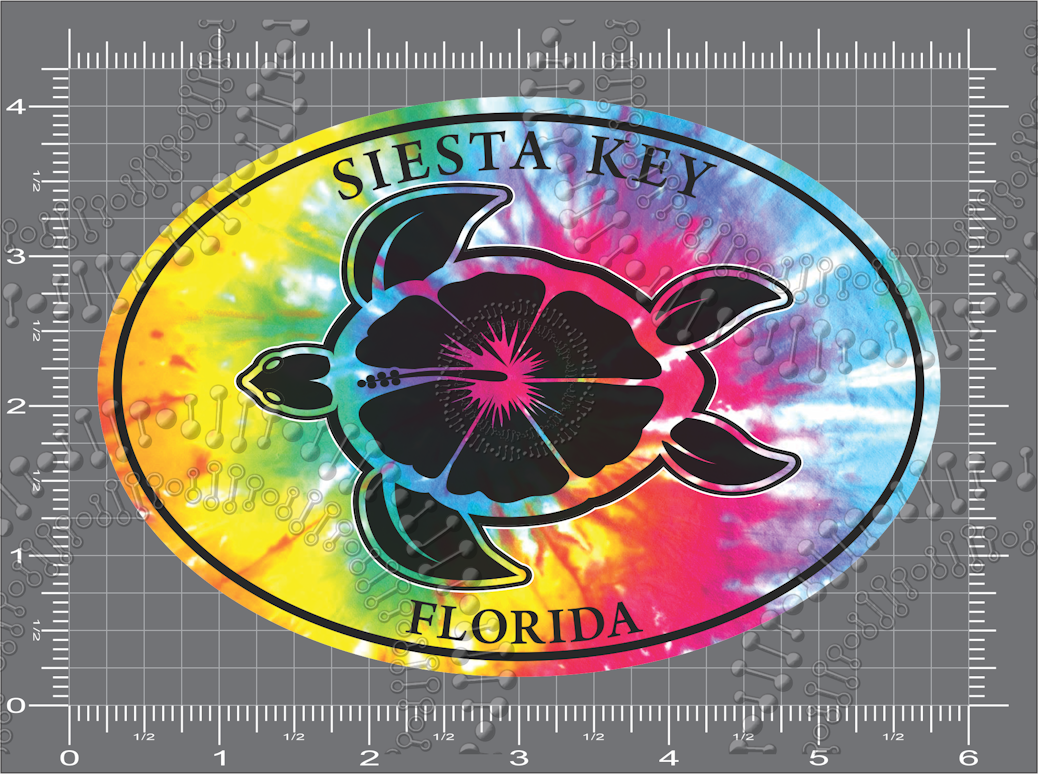 Siesta Key, FL - Tie Dye Turtle Decal