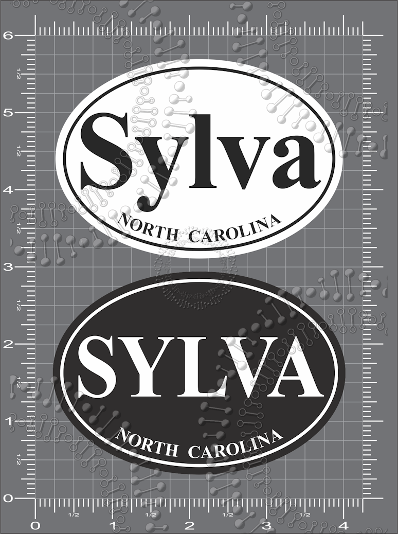 Sylva, NC - Black and White Oval Decals
