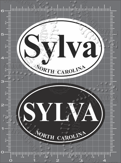 Sylva, NC - Black and White Oval Decals
