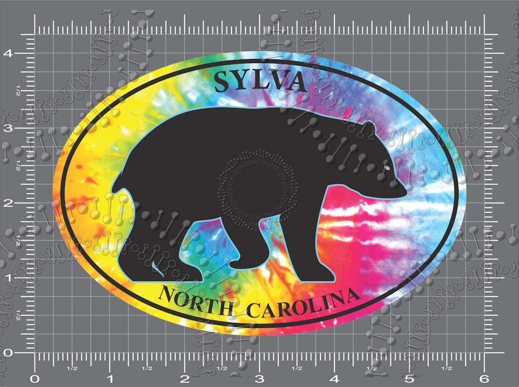 Sylva, NC - Tie Dye Oval Bear Decal