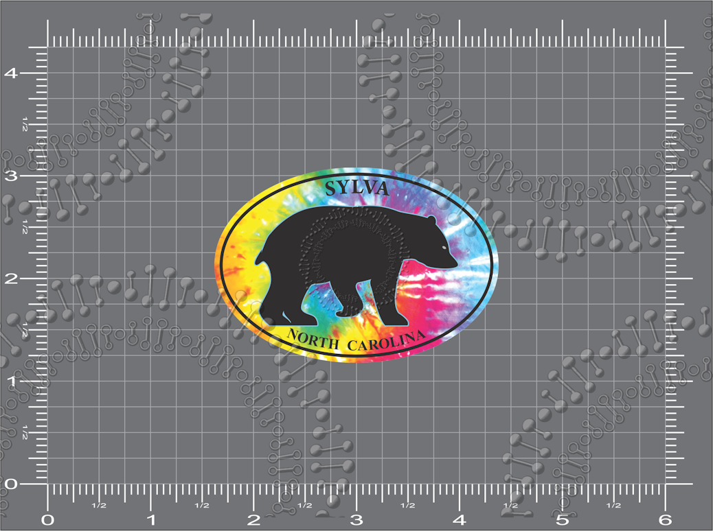 Sylva, NC - Tie Dye Oval Bear Decal