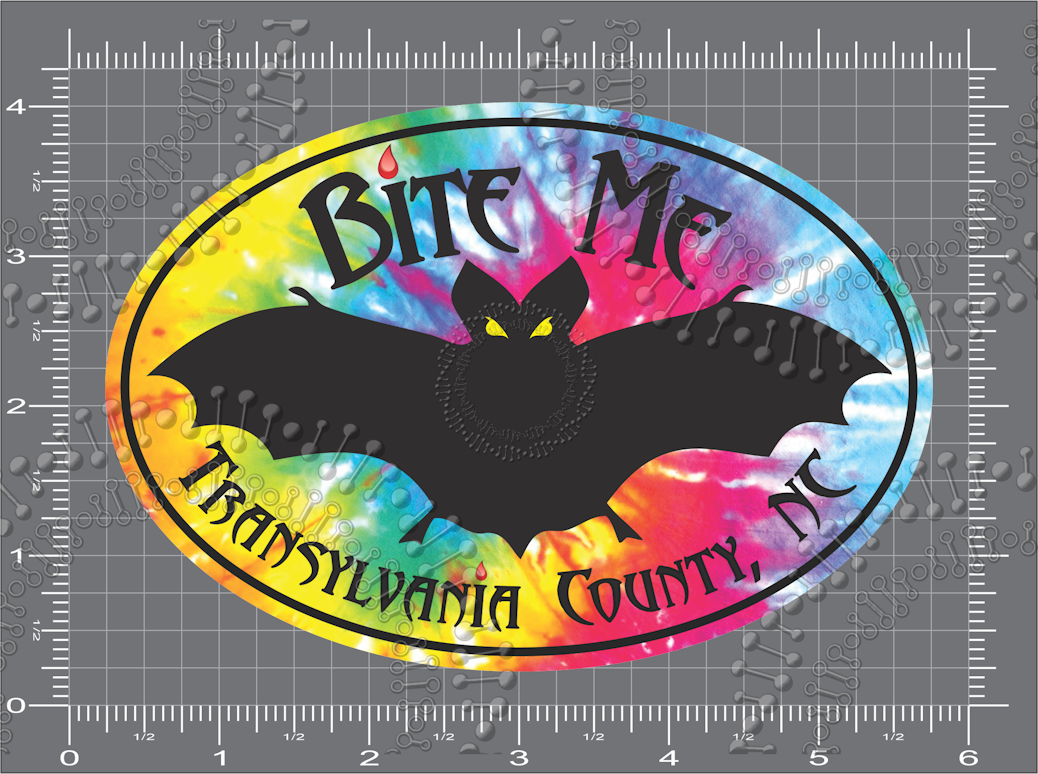 Transylvania County, NC - Bite Me Bat - Tie Dye Decal