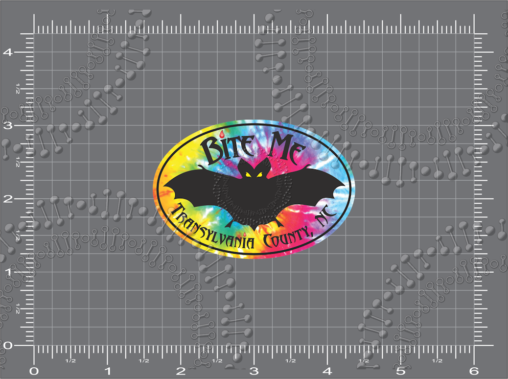 Transylvania County, NC - Bite Me Bat - Tie Dye Decal