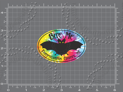 Transylvania County, NC - Bite Me Bat - Tie Dye Decal